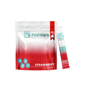 Nolows Front facing Fast Absorbing Strawberry Glucose Powder with 30 Count Pouch And Stick Pack 30 Count 